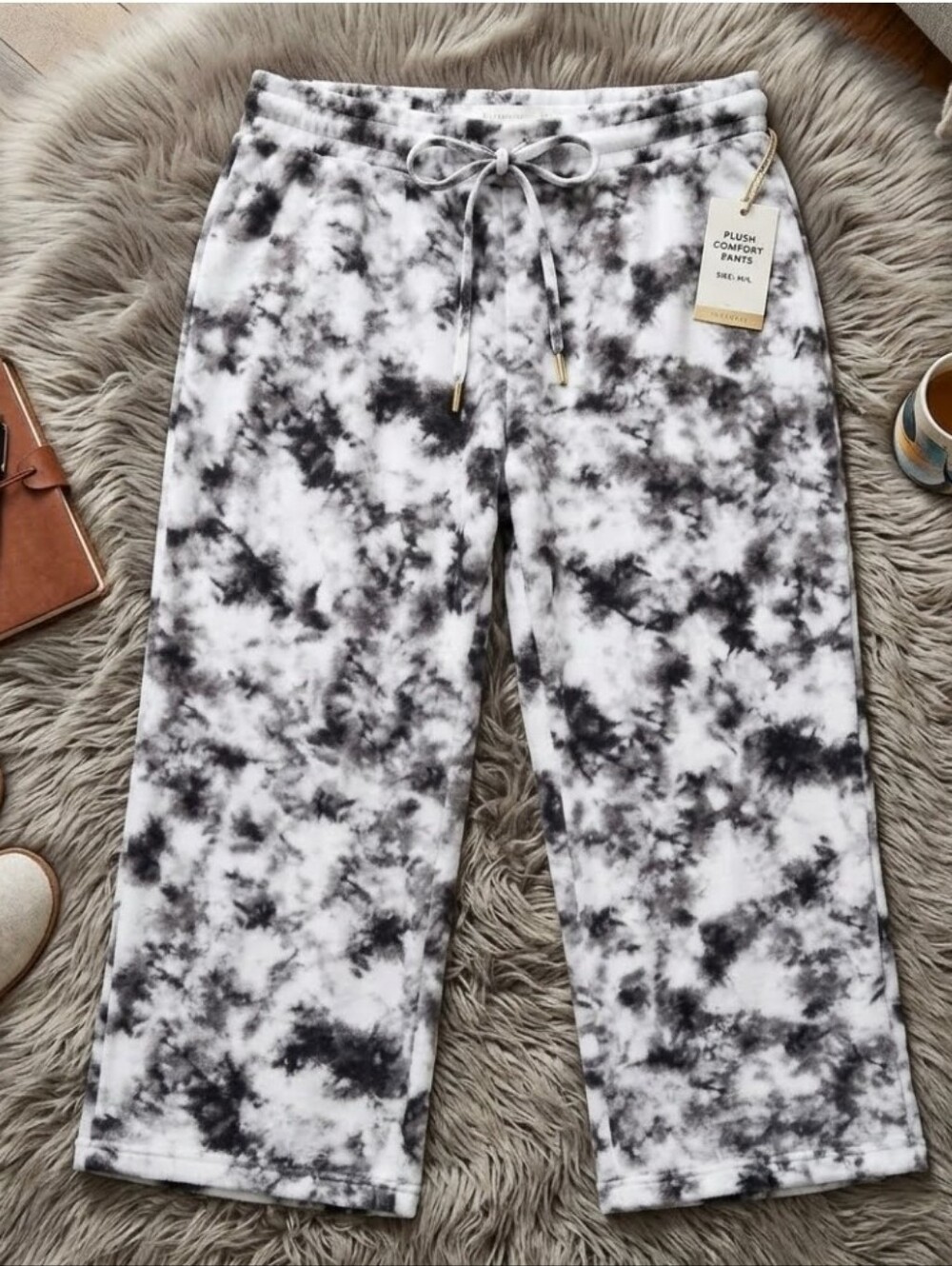 Tie-Dye Plush Comfort Lounge Pants - Black & White Nwt!!!